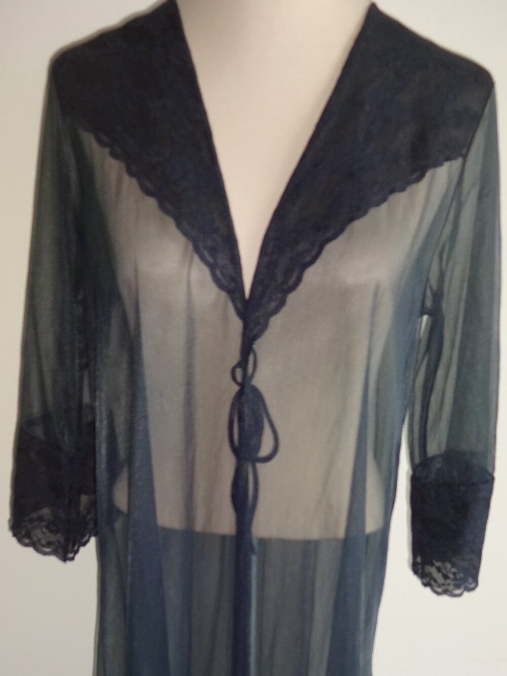 Vintage 1970s JCPenney JC Penney Sheer Black Maxi Robe S M Lingerie Lace USA